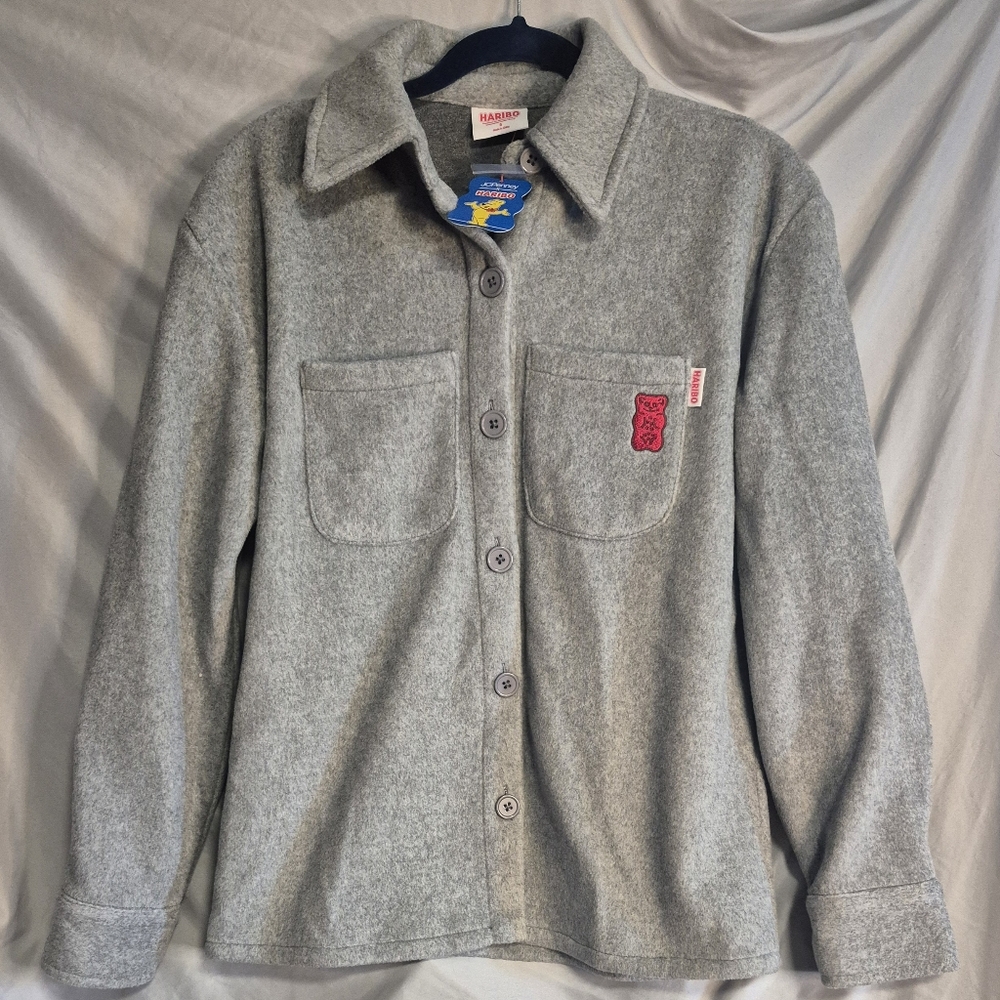 Haribo Light Gray‎ Shacket with Bear Patch Womens Small Nwt